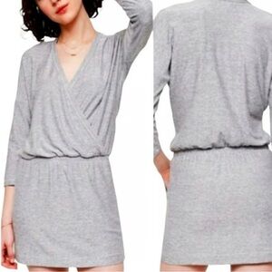 NWT Lou & Grey surplice faux wrap knit dress Heather gray medium
